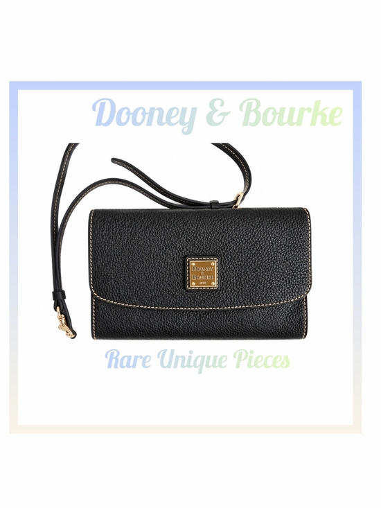 Dooney & Bourke Handbags - Dooney & Bourke Black Pebbled Leather Crossbody Wallet with Gold Hardware